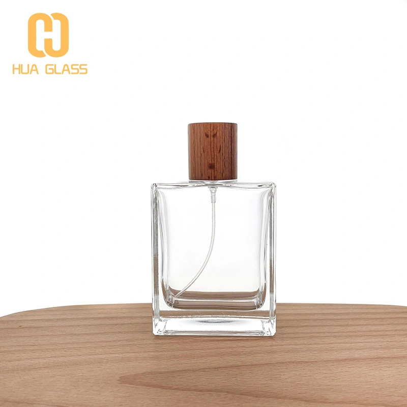 زجاجة عطر مربعة من الزجاج الشفاف بسعة 100 مل مع مضخة