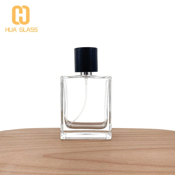 زجاجة عطر مربعة من الزجاج الشفاف بسعة 100 مل مع مضخة