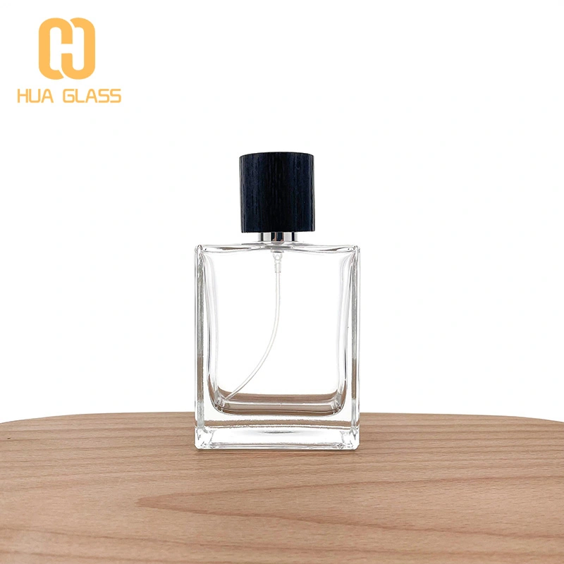 زجاجة عطر مربعة من الزجاج الشفاف بسعة 100 مل مع مضخة