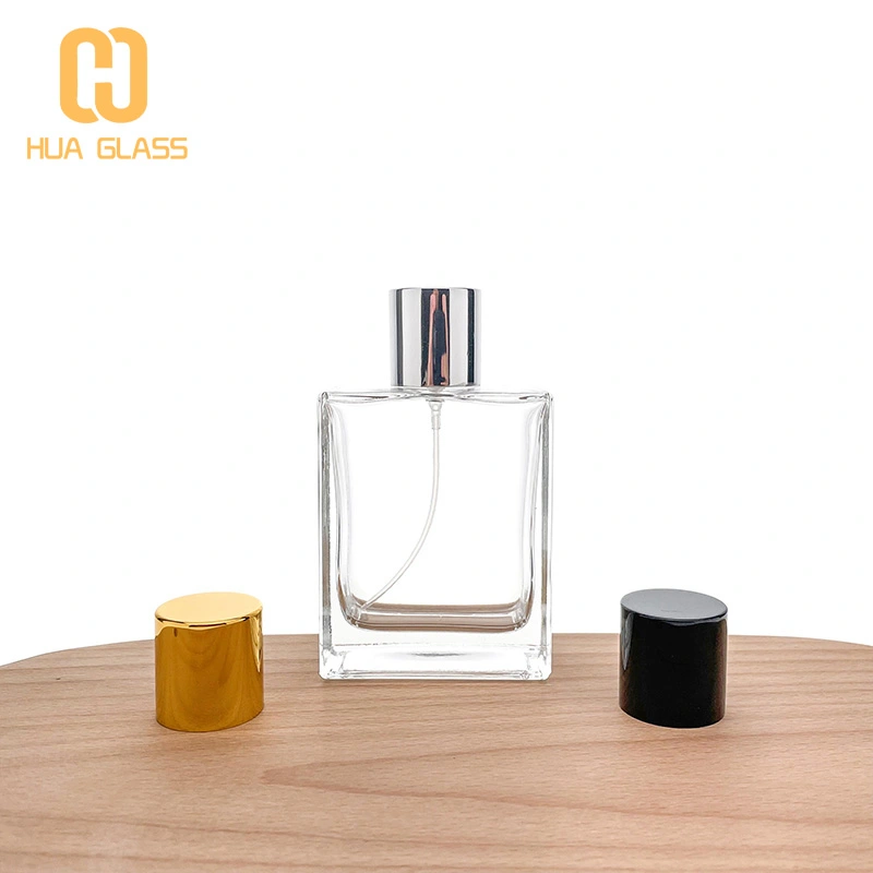 زجاجة عطر مربعة من الزجاج الشفاف بسعة 100 مل مع مضخة