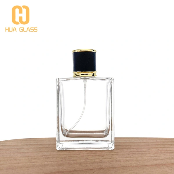 زجاجة عطر مربعة من الزجاج الشفاف بسعة 100 مل مع مضخة