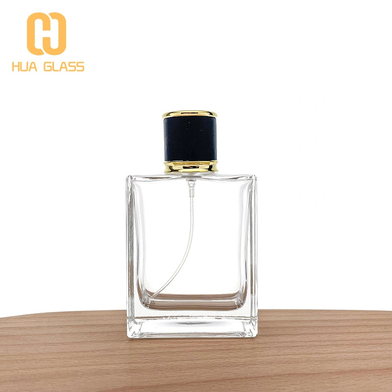 زجاجة عطر مربعة من الزجاج الشفاف بسعة 100 مل مع مضخة