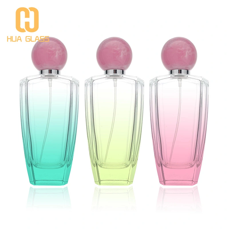 زجاجة عطر زجاجية 100 مل مع غطاء دائري من الرخام / غطاء خشبي  