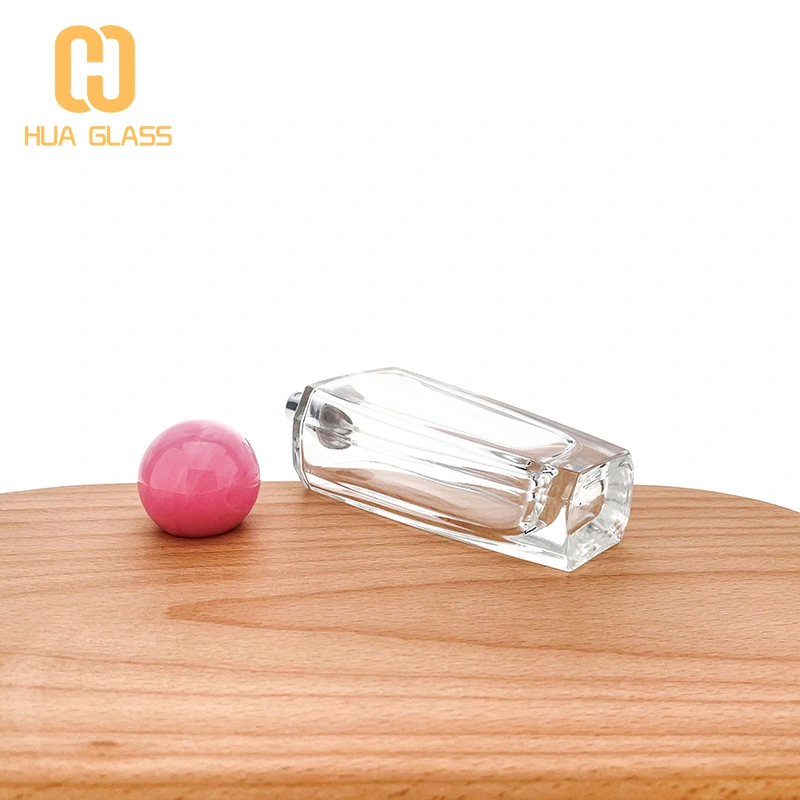 زجاجة عطر زجاجية 100 مل مع غطاء دائري من الرخام / غطاء خشبي  