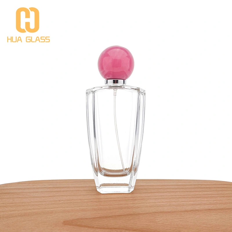 زجاجة عطر زجاجية 100 مل مع غطاء دائري من الرخام / غطاء خشبي  