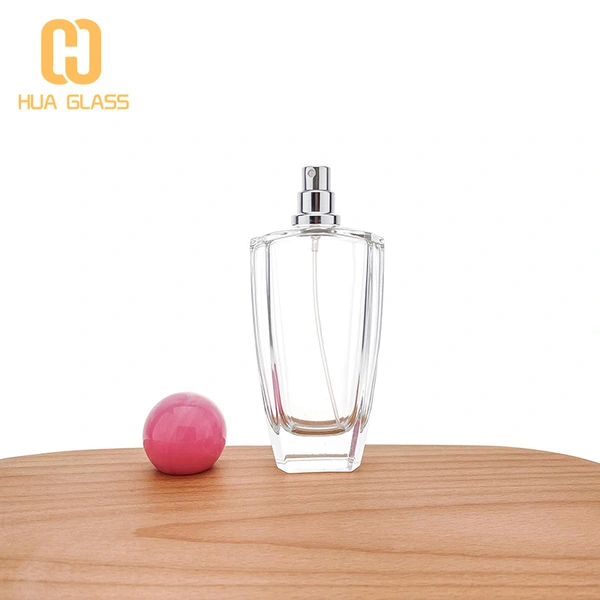 زجاجة عطر زجاجية 100 مل مع غطاء دائري من الرخام / غطاء خشبي