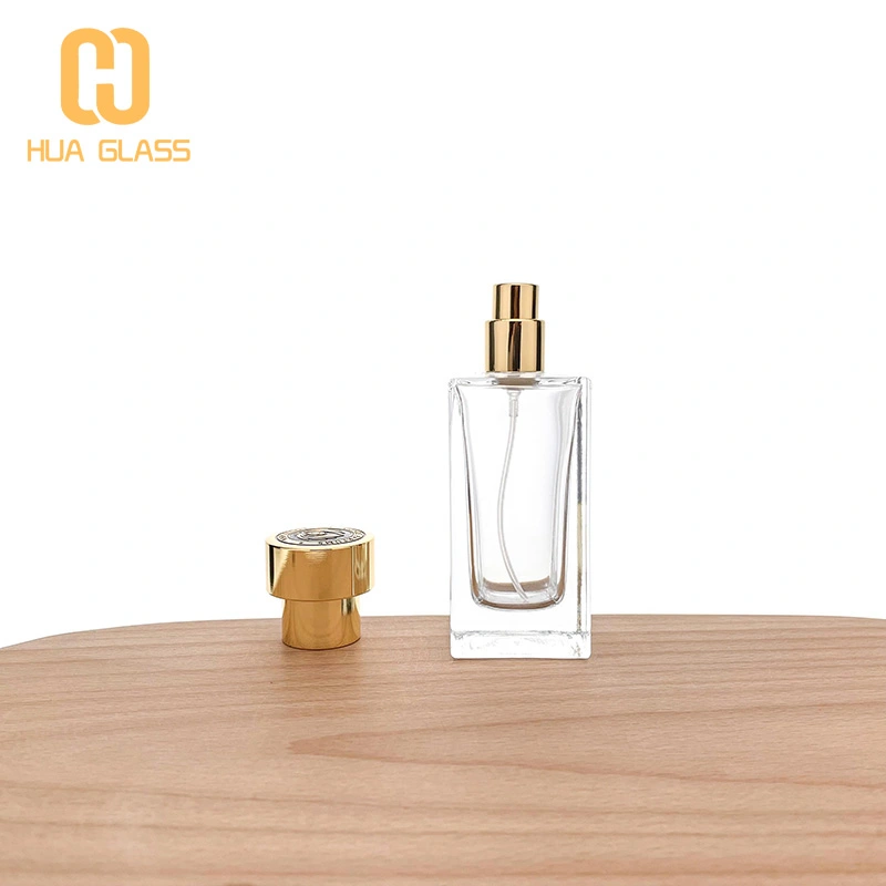 زجاجة عطر جديدة مخصصة 50 مللي زجاج مربع غطاء سبائك الزنك زجاجة عطر