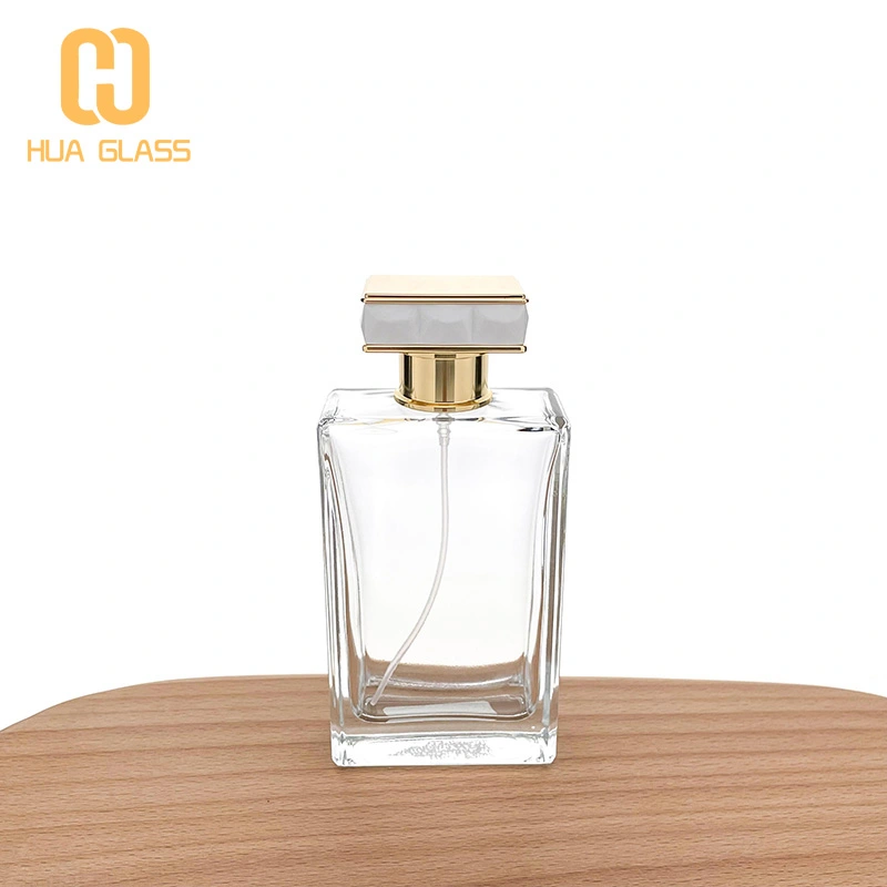 Flacon de parfum en verre rectangle de 100 ml avec bouchon en alliage de zinc métallique  