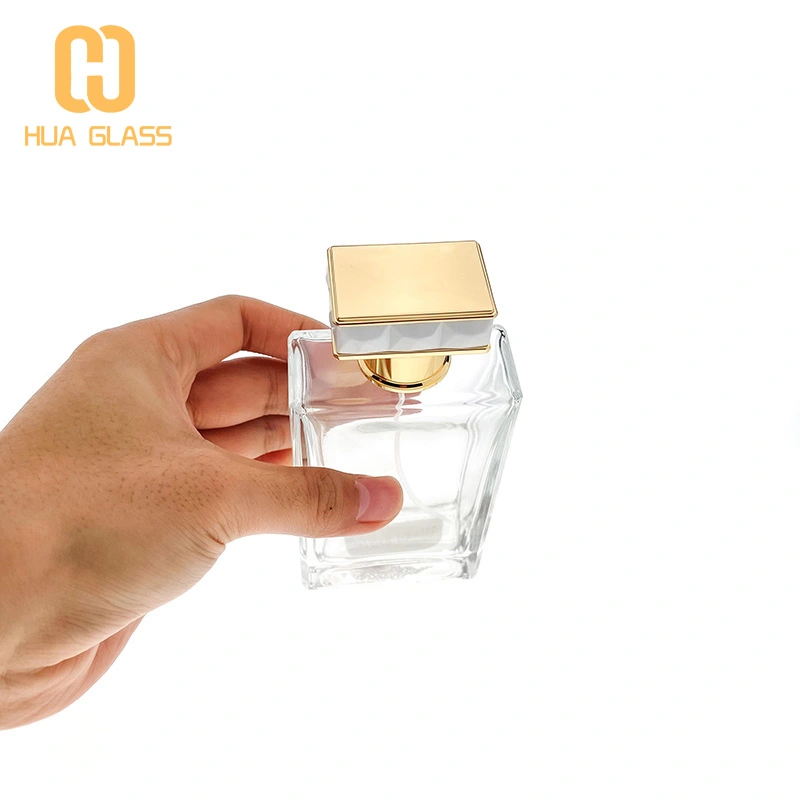 Flacon de parfum en verre rectangle de 100 ml avec bouchon en alliage de zinc métallique  