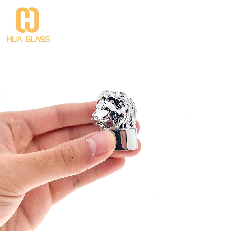 50 مل زجاجة عطر بغطاء زاماك زجاجي مربع مع غطاء زاماك على شكل أسد  