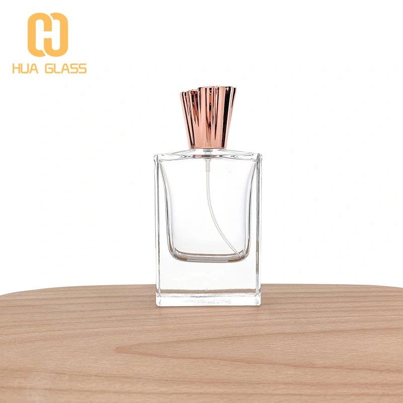 Botella de perfume con tapa de zamak de oro rosa de vidrio pulido a mano rectangular de 50 ml  
