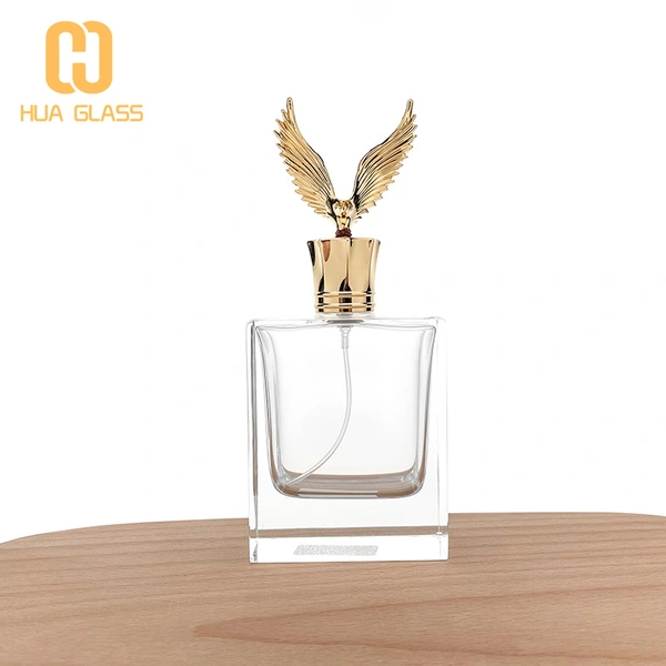 100ml square hand polished glass eagle shape zamak cap perfume bottle