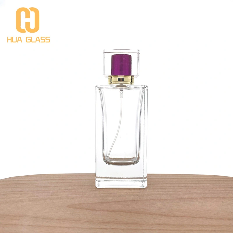 Bouteille en verre de parfum à fond épais de 100 ml, vaporisateur carré d'eau de Cologne