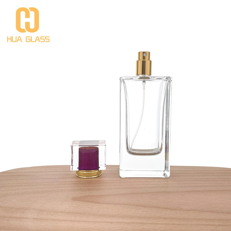 Bouteille en verre de parfum à fond épais de 100 ml, vaporisateur carré d'eau de Cologne