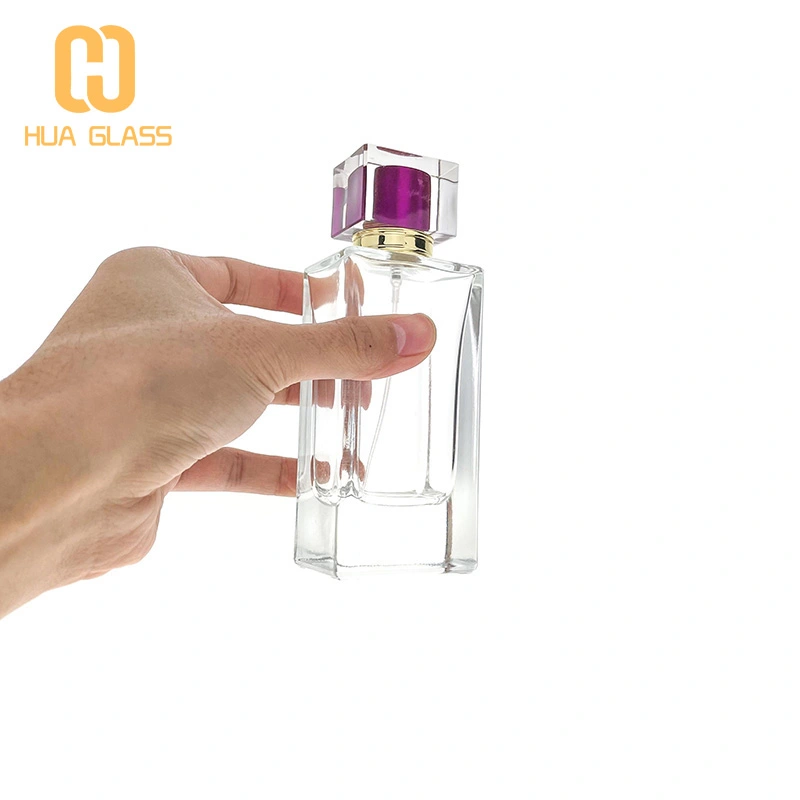 Bouteille en verre de parfum à fond épais de 100 ml, vaporisateur carré d'eau de Cologne