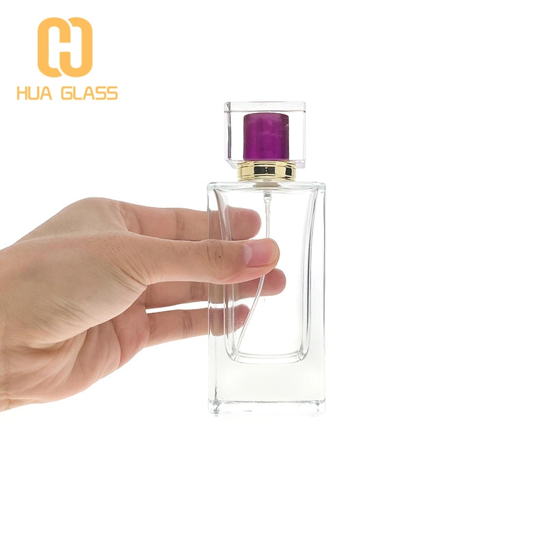 Bouteille en verre de parfum à fond épais de 100 ml, vaporisateur carré d'eau de Cologne