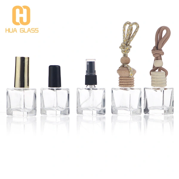 5ml 8ml 10ml square round car air freshner hanging bottle perfume glass bottle