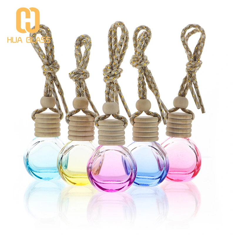 Bouteille de désodorisant de voiture vide ronde plate en verre coloré de 10 ml