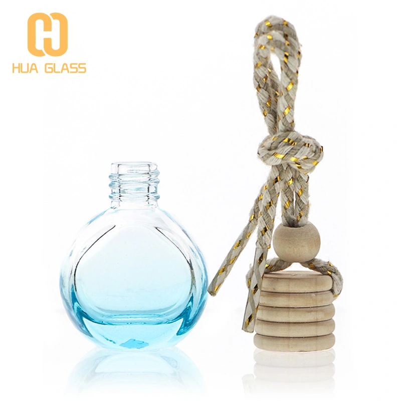 Bouteille de désodorisant de voiture vide ronde plate en verre coloré de 10 ml