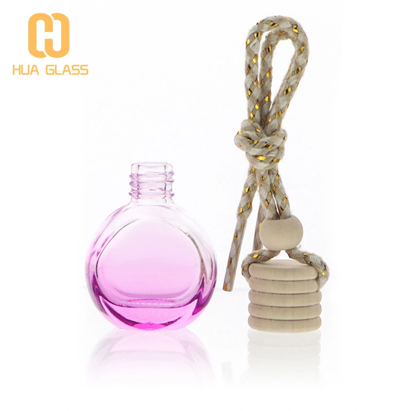 Bouteille de désodorisant de voiture vide ronde plate en verre coloré de 10 ml