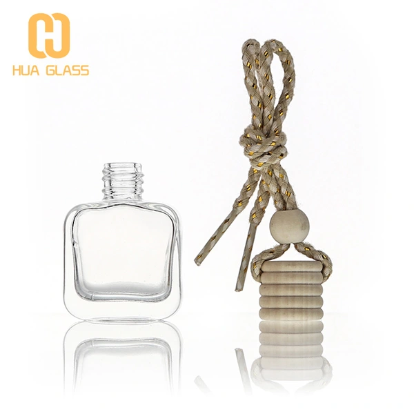 10ml clear glass flat square car hanging bottles with wooden cap