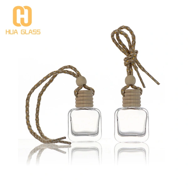 10ml clear glass flat square car hanging bottles with wooden cap