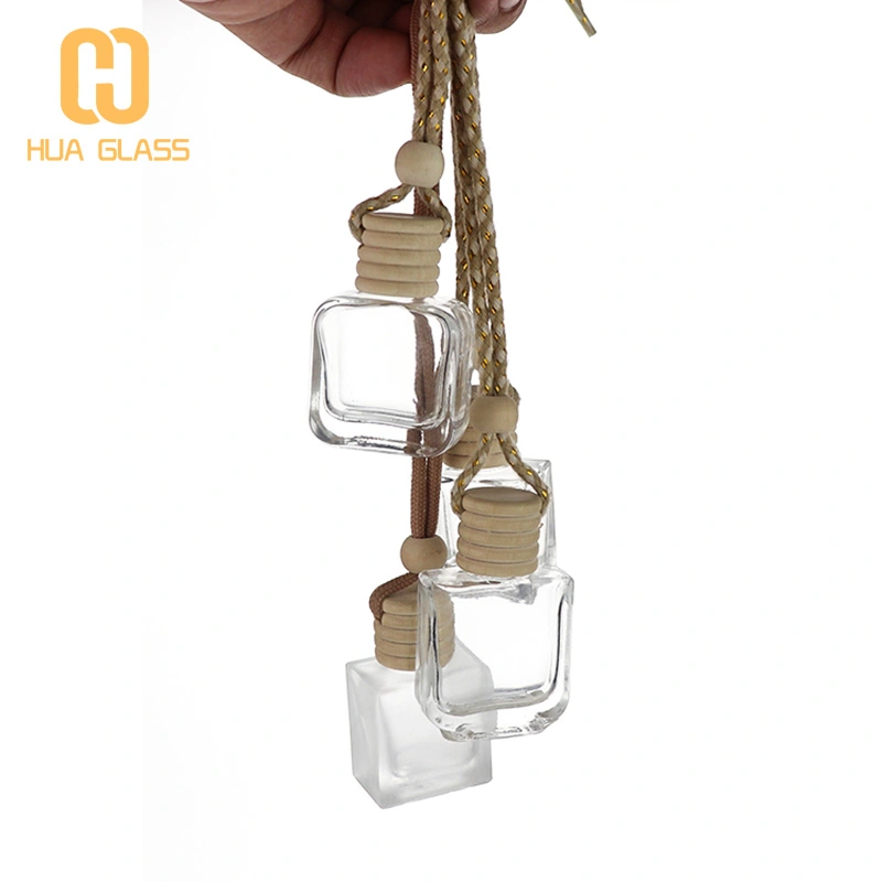 10 мл прозрачные стеклянные плоские квадратные автомобильные подвесные бутылки с деревянной крышкой