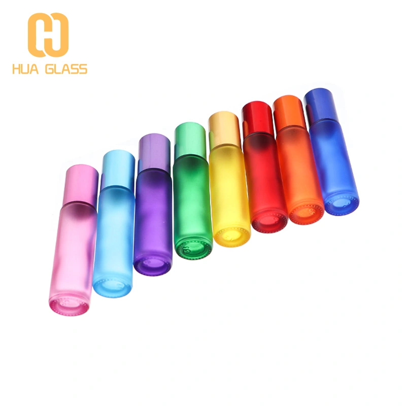 verre de couleur arc-en-ciel 5ml 10ml flacon rouleau d'huile essentielle