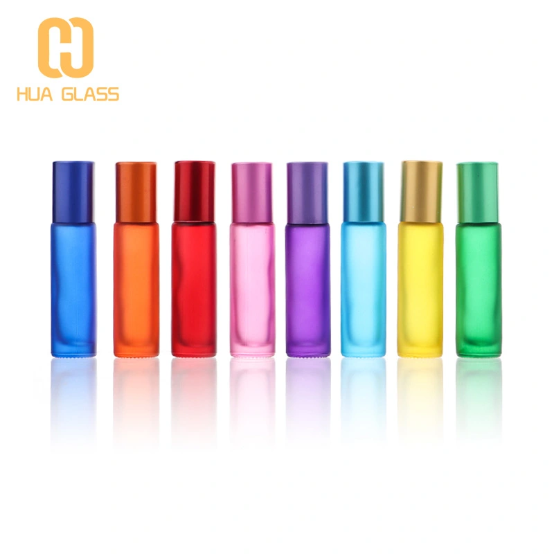 verre de couleur arc-en-ciel 5ml 10ml flacon rouleau d'huile essentielle