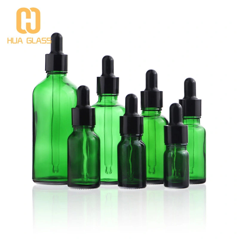 زجاجة قطارة زيت أساسية من الزجاج الكهرماني الأزرق والأخضر