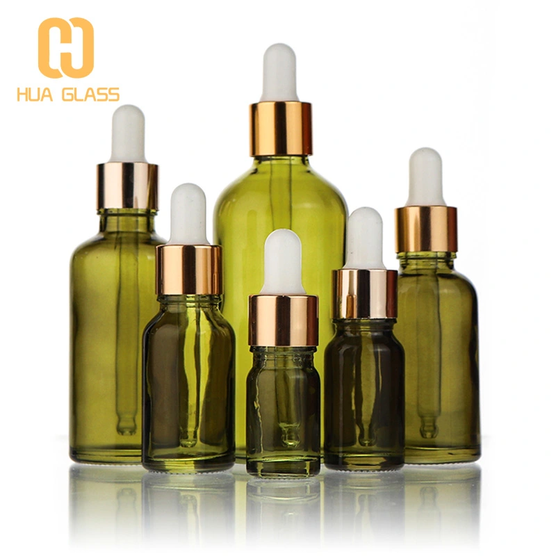 бутылка-капельница эфирного масла из оливково-зеленого стекла