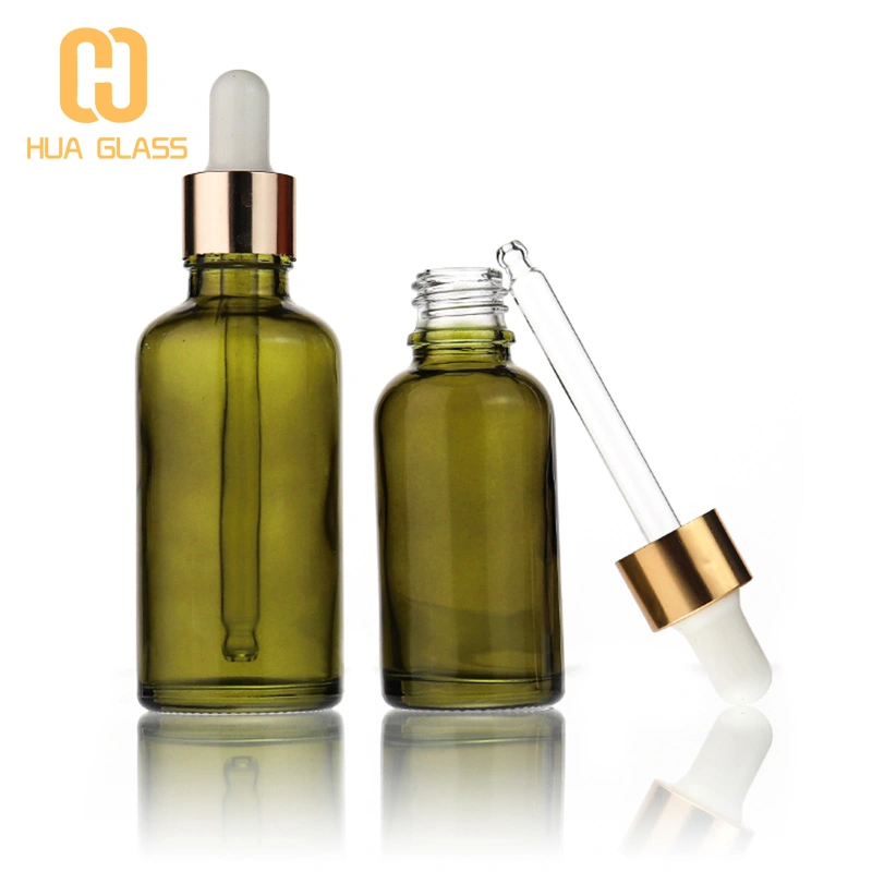 бутылка-капельница эфирного масла из оливково-зеленого стекла