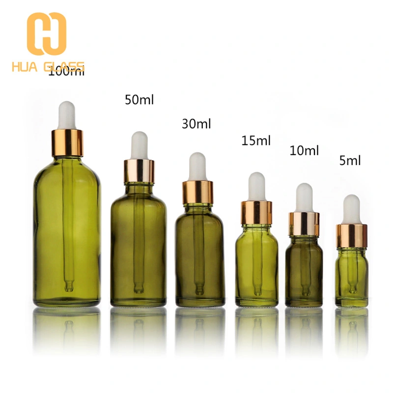 бутылка-капельница эфирного масла из оливково-зеленого стекла