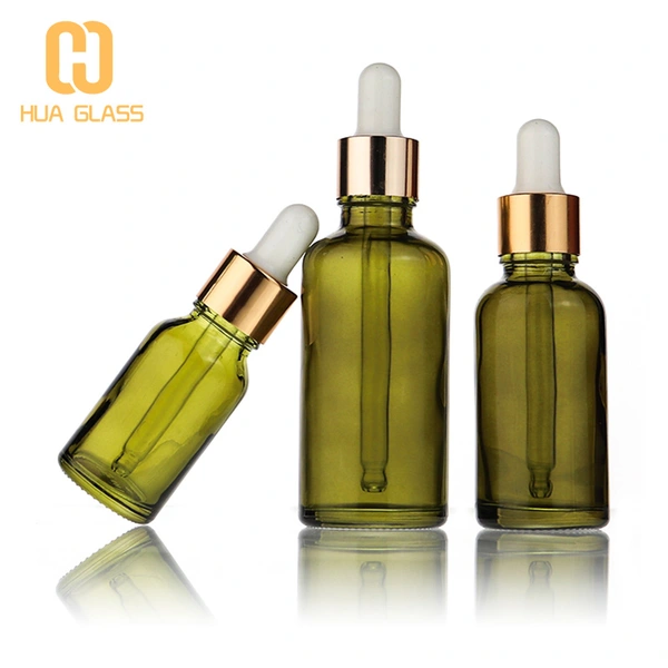 Flacon compte-gouttes d'huile essentielle en verre vert olive