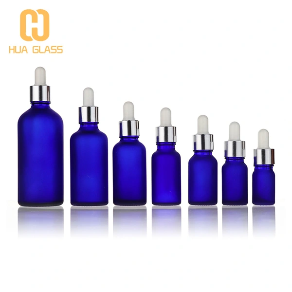 Frasco cuentagotas de aceite esencial de vidrio azul mate esmerilado