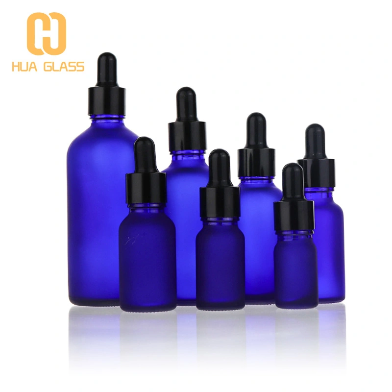 زجاجة قطارة الزيت العطري من الزجاج الأزرق غير اللامع المتجمد