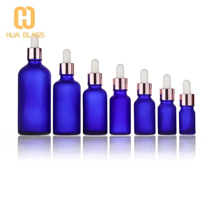 زجاجة قطارة الزيت العطري من الزجاج الأزرق غير اللامع المتجمد