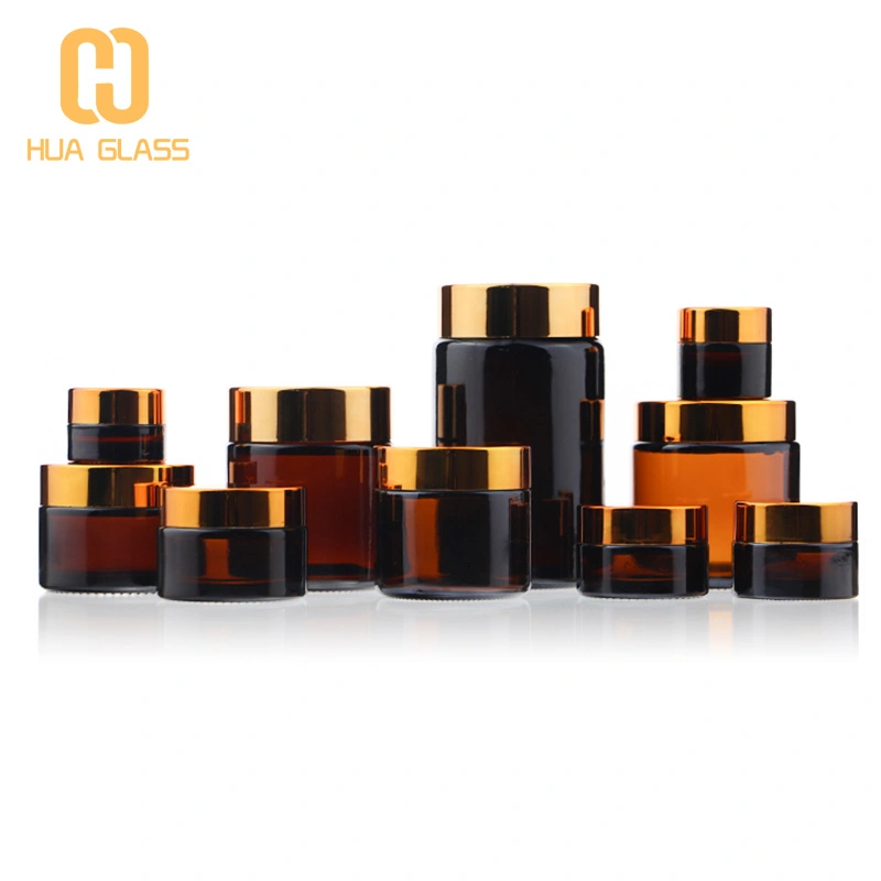 Tarro de cristal cosmético ámbar, tarros de crema para el cuerpo y la cara con tapa  