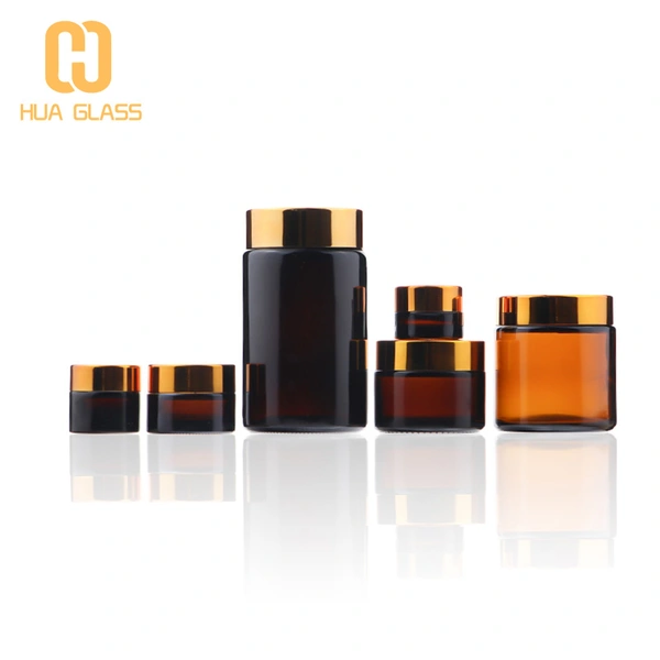 Tarro de cristal cosmético ámbar, tarros de crema para el cuerpo y la cara con tapa