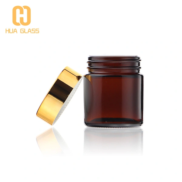 Tarro de cristal cosmético ámbar, tarros de crema para el cuerpo y la cara con tapa