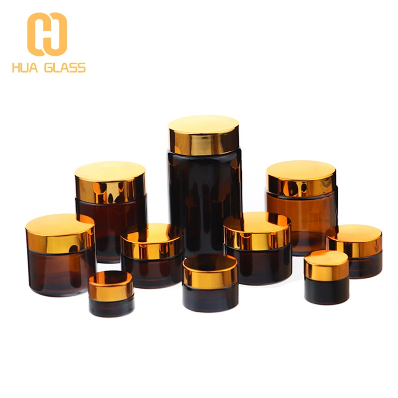 Tarro de cristal cosmético ámbar, tarros de crema para el cuerpo y la cara con tapa  