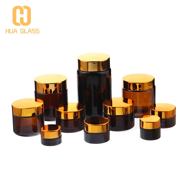 Tarro de cristal cosmético ámbar, tarros de crema para el cuerpo y la cara con tapa