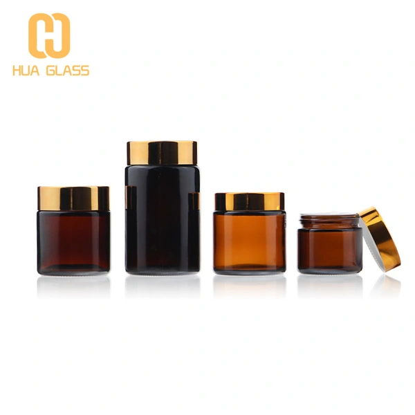 Tarro de cristal cosmético ámbar, tarros de crema para el cuerpo y la cara con tapa