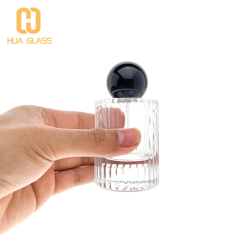 2022 nuevo diseño botella de perfume de vidrio cilíndrico de 50 ml con tapa de bola  