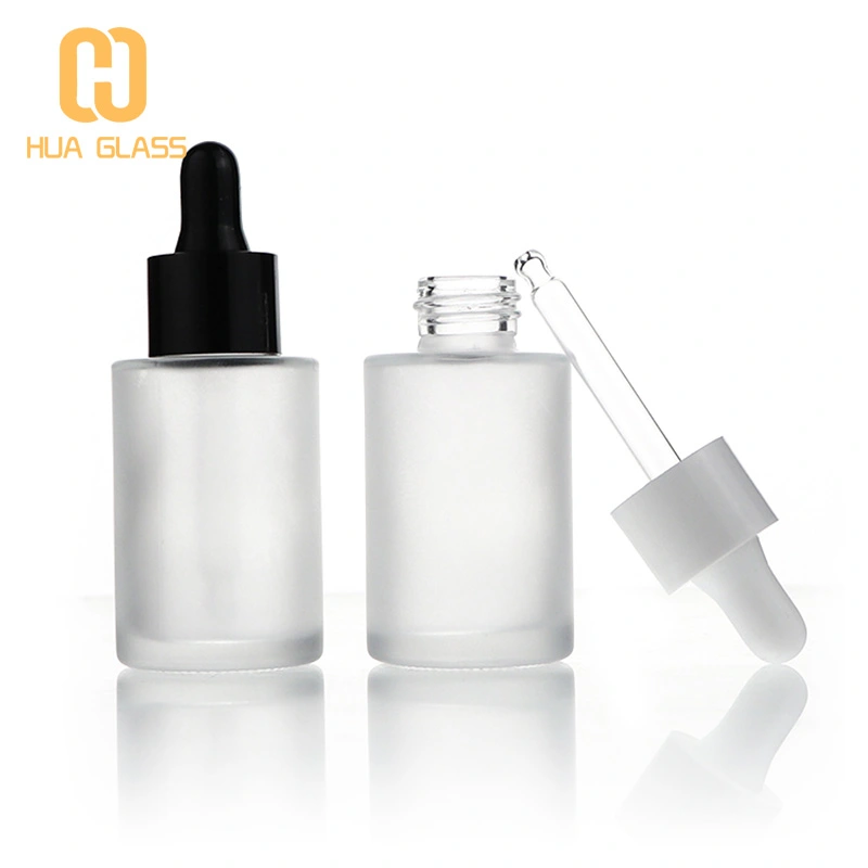 Flacon compte-gouttes d'huile essentielle à épaule plate, flacon compte-gouttes de sérum  