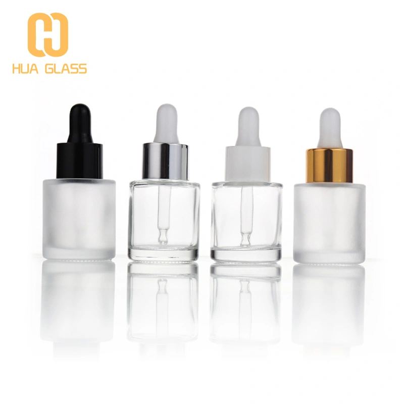 Flacon compte-gouttes d'huile essentielle de sérum en verre transparent à épaule plate