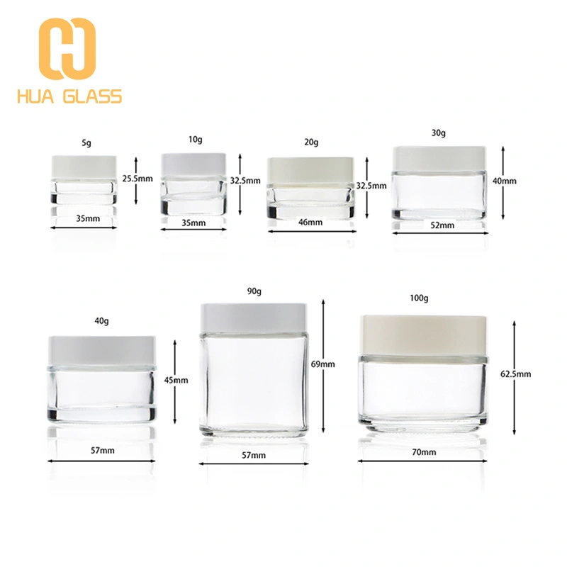 عبوات زجاجية مستديرة شفافة 100 جرام ، عبوات زجاجية شفافة للوجه