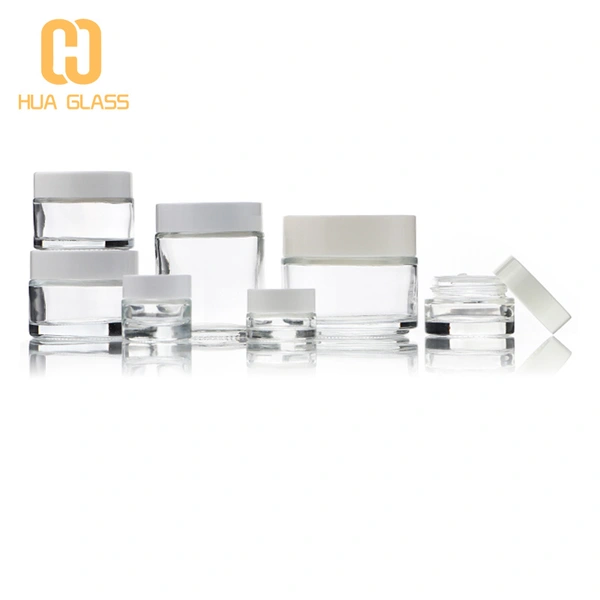 عبوات زجاجية مستديرة شفافة 100 جرام ، عبوات زجاجية شفافة للوجه