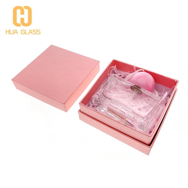 Frasco de perfume cuadrado de 50 ml con tapa de bola rosa  