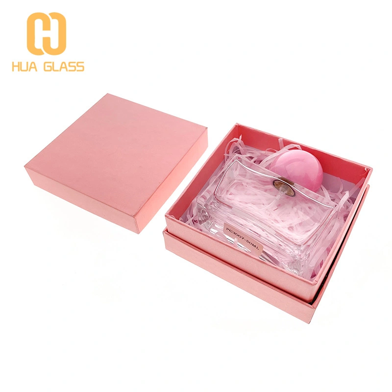 Frasco de perfume cuadrado de 50 ml con tapa de bola rosa  